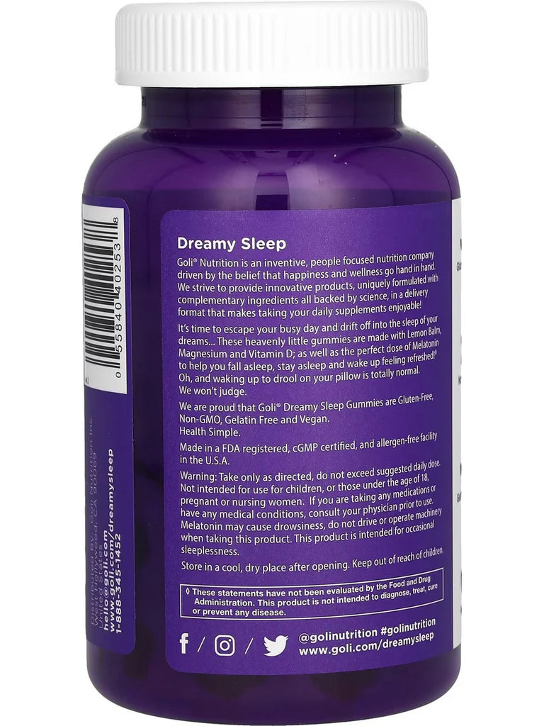 Goli Dreamy Sleep Gummies – 60 Natural Sleep Support Gummies with Melatonin, Magnesium & Botanicals